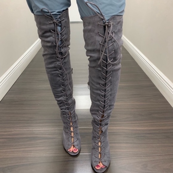 Shoes - Brand New Sexy Grey Boutique Lace Up Heeled Boots